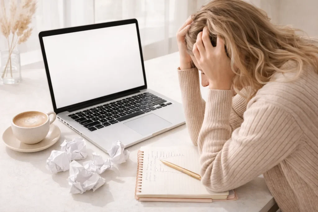 Blogger struggling with ebooks to grow my blog income due to common mistakes in a home workspace