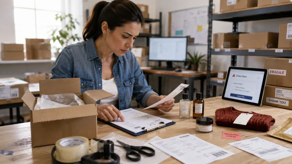 An order packing checklist